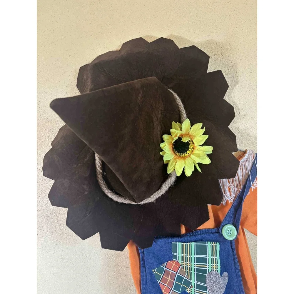 Kids Scarecrow Costume Outfit Set w/ Hat Overall T‎ Shirt Halloween Size 5/6